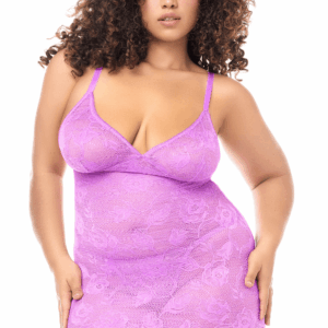 Babydoll grande taille dentelle violette et string