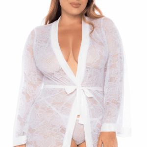 Peignoir grande taille en dentelle blanche