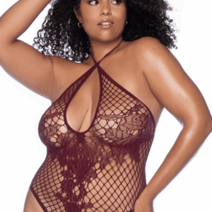 Body string grande taille en résille couleur cerise