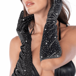 Une paire de gants satinés noirs avec strass - Mapalé