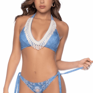 Bikini Denim Bohème avec Franges