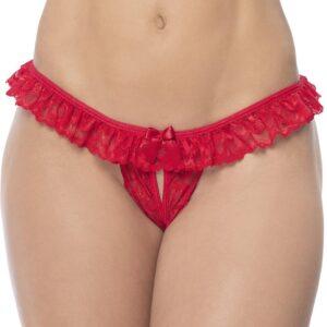 Culotte ouverte rouge avec froufrou en dentelle