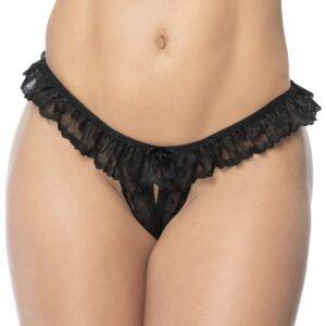 Culotte ouverte noire avec froufrou en dentelle