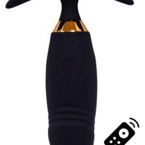 PEACH, Plug Vibrant noir long USB avec télécommande, dans un silicone médical doux et lisse