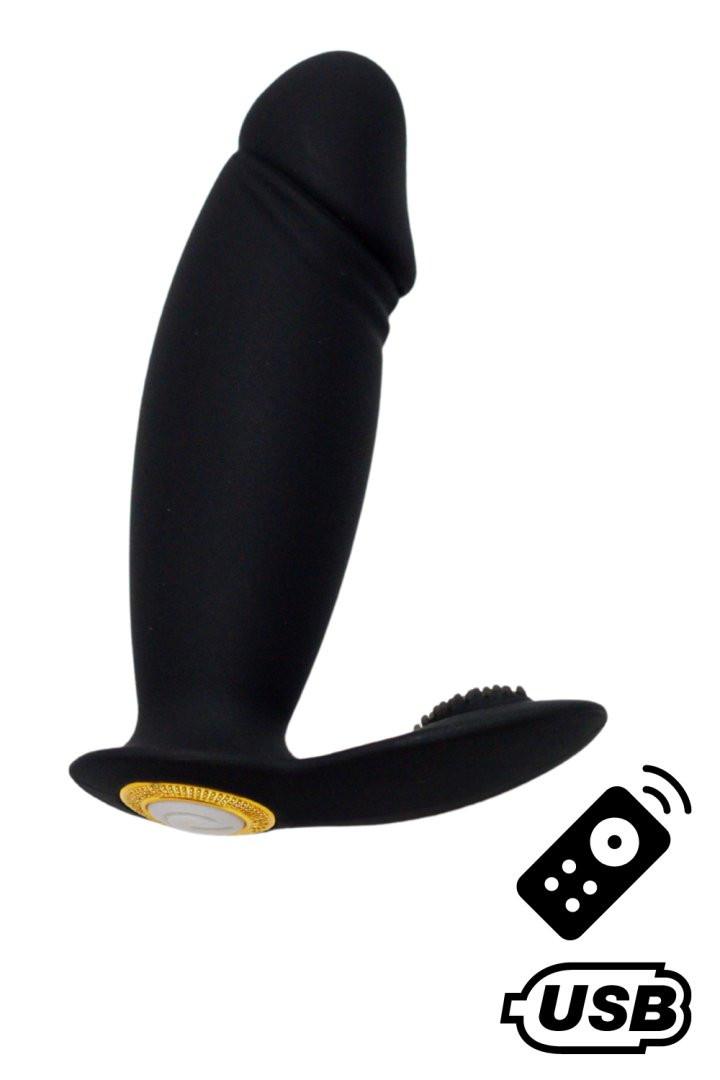 ACHILLE, Mini vibromasseur noir USB, forme pénis avec stimulation clitoridienne, avec télécommande – Image 2