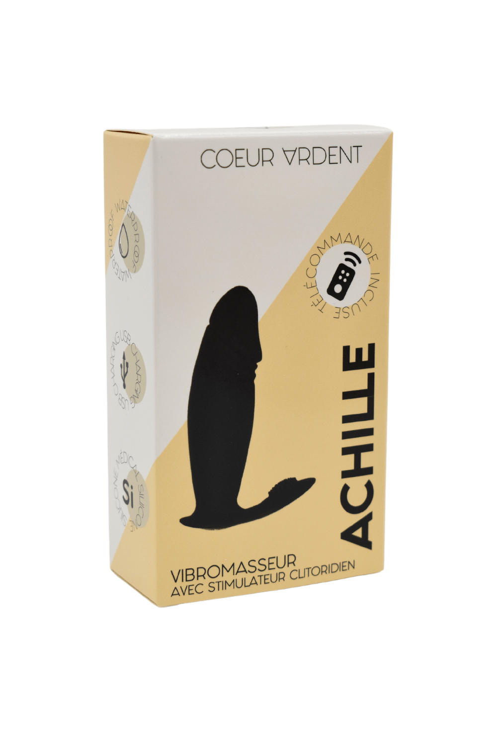 ACHILLE, Mini vibromasseur noir USB, forme pénis avec stimulation clitoridienne, avec télécommande – Image 3