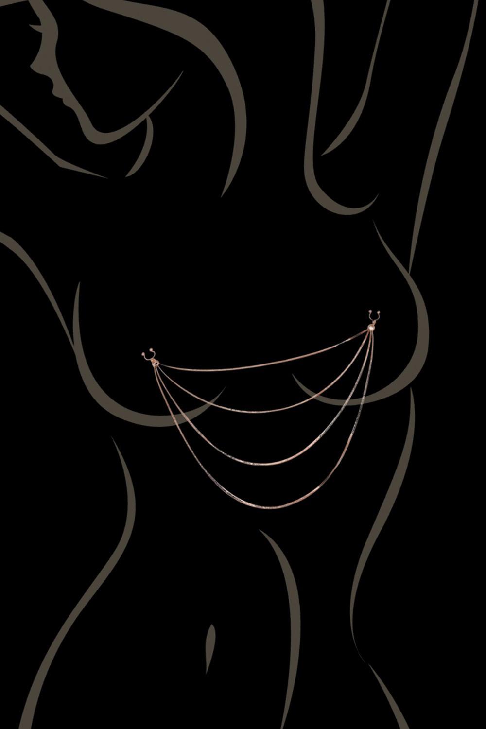 bijou pinces tétons avec 4 chainettes doré rose – Image 3