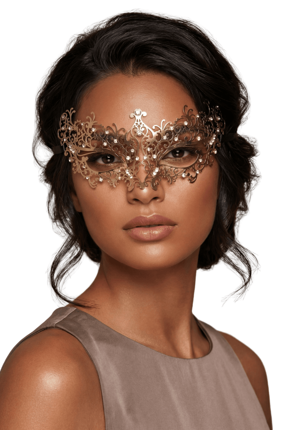Masque vénitien Chiara rigide doré avec strass – Image 2