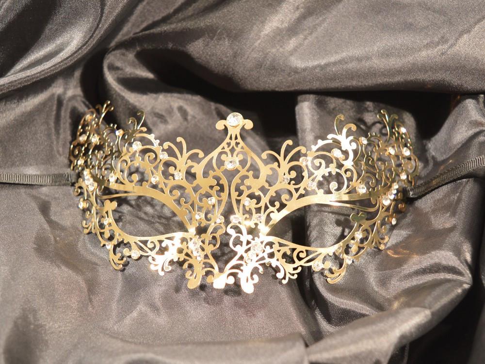 Masque vénitien Chiara rigide doré avec strass – Image 4