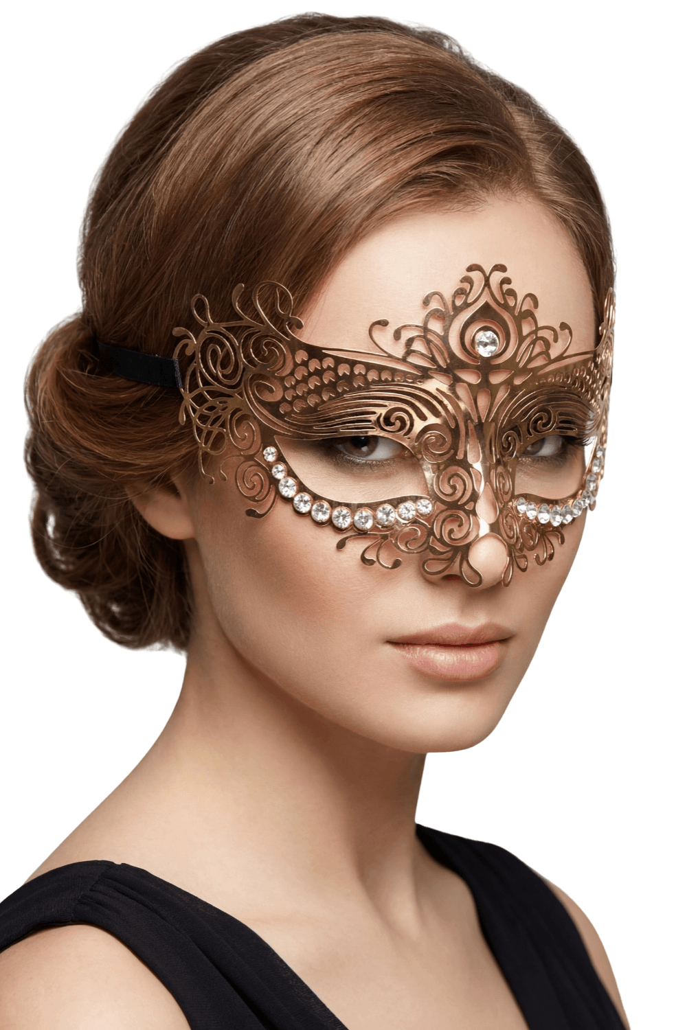 Masque vénitien Ornella rigide doré avec strass