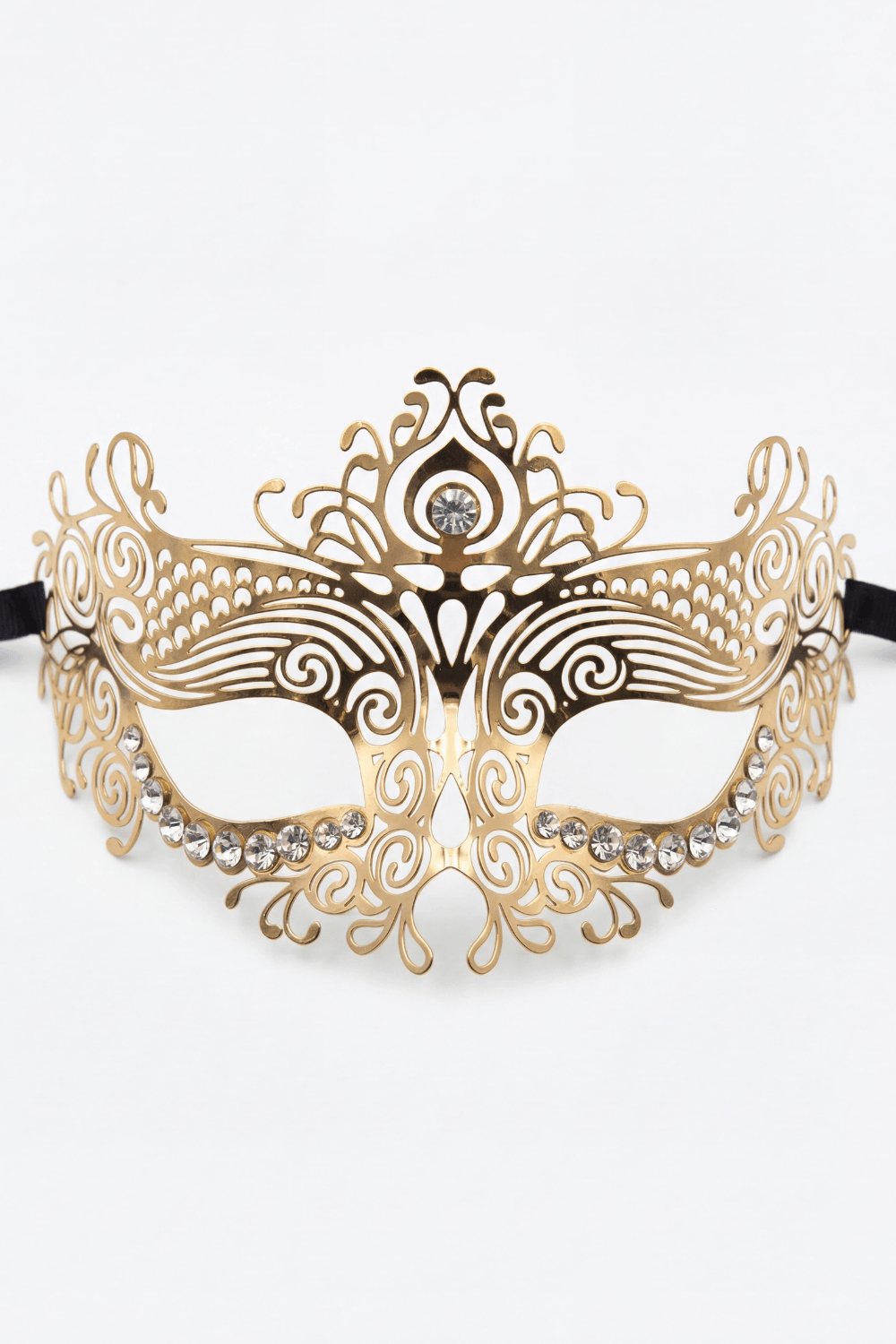 Masque vénitien Ornella rigide doré avec strass – Image 3
