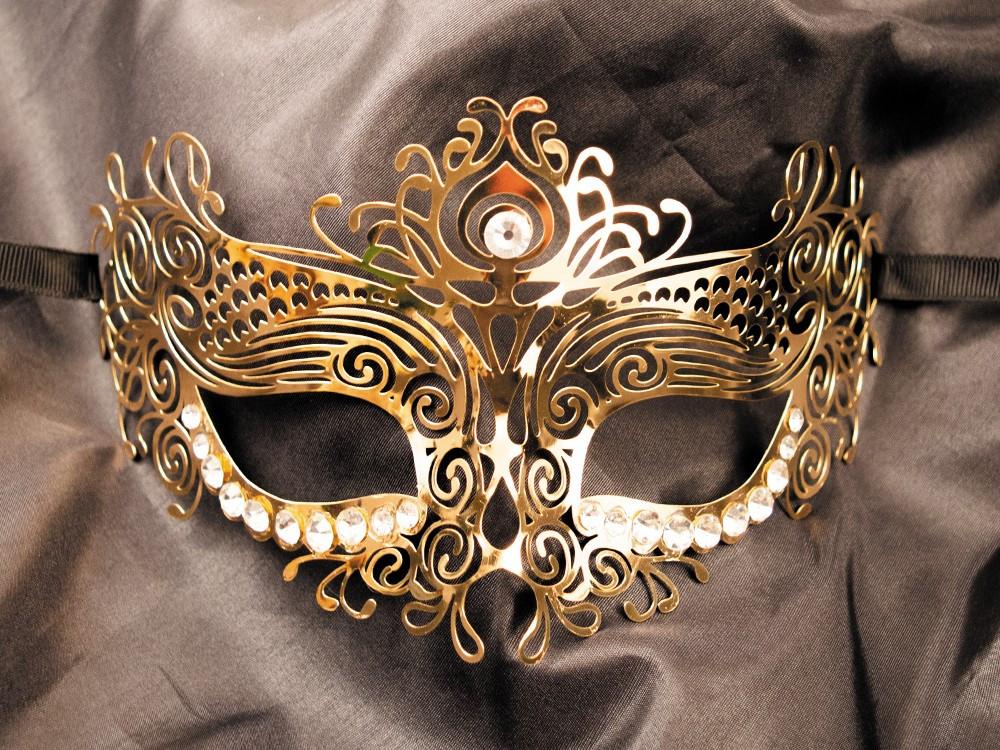 Masque vénitien Ornella rigide doré avec strass – Image 4