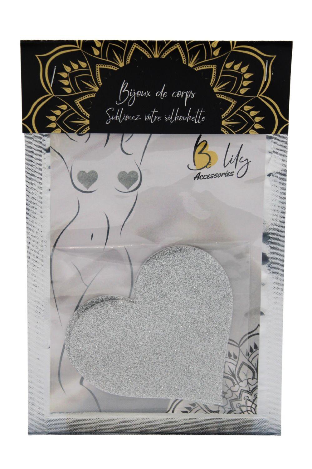 Paire de cache tétons adhésifs cœur pailleté blanc – Image 4