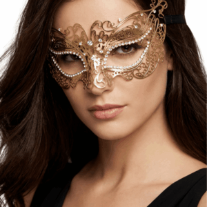 Masque vénitien Alba rigide doré avec strass
