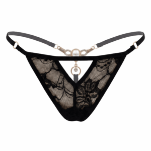 String noir avec bijou perle strass dorés