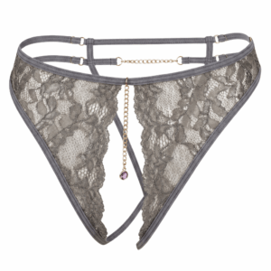 String gris avec bijou couleur aléatoire et chaîne dorée