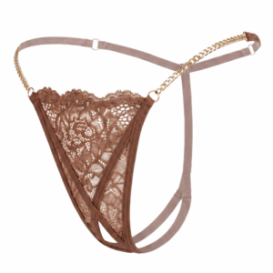 String en dentelle taupe ouvert avec chaînes dorées