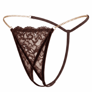 String en dentelle marron ouvert avec chaînes dorées