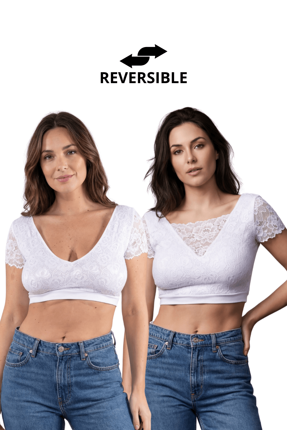 Top sexy court blanc bi matière réversible – Image 2