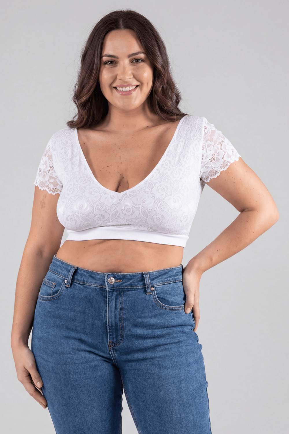 Top sexy court blanc bi matière réversible – Image 7