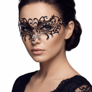 Masque vénitien Elena rigide noir avec strass