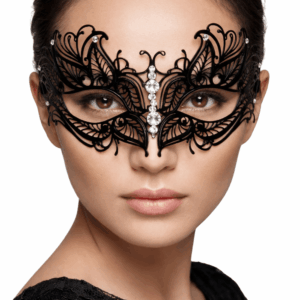 Masque vénitien Greta rigide noir avec strass