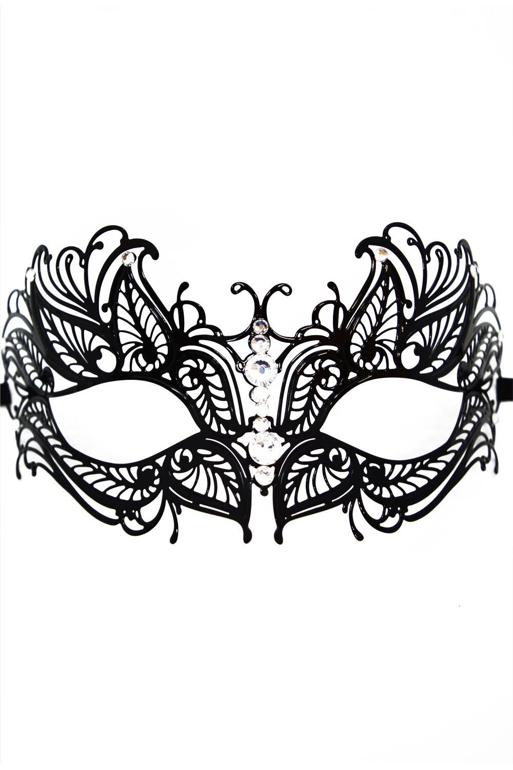 Masque vénitien Greta rigide noir avec strass – Image 3