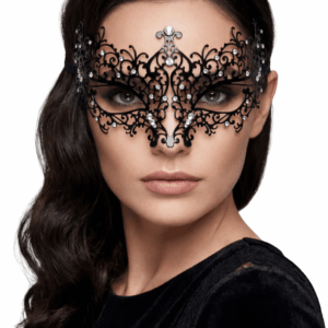 Masque vénitien Chiara rigide noir avec strass