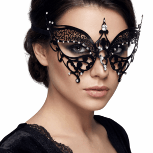 Masque vénitien Alida rigide noir avec strass