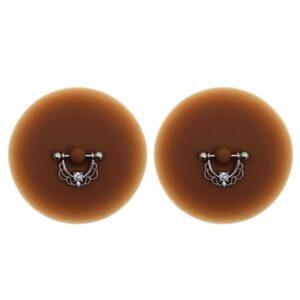 Paire de cache-tétons piercing barre demi-anneau faux diamant peau foncée