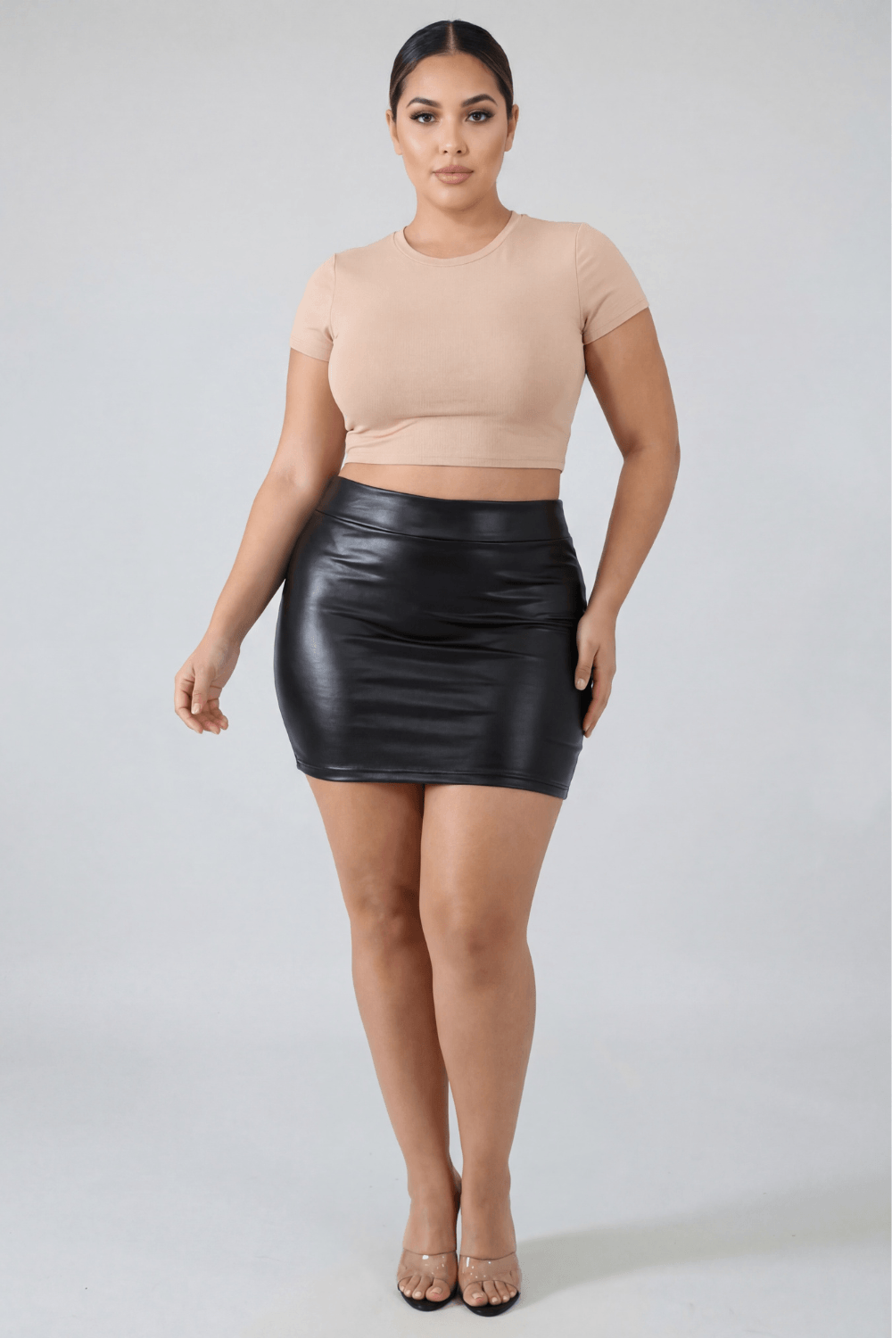 Jupe noire en simili cuir mat Sifia – Image 4