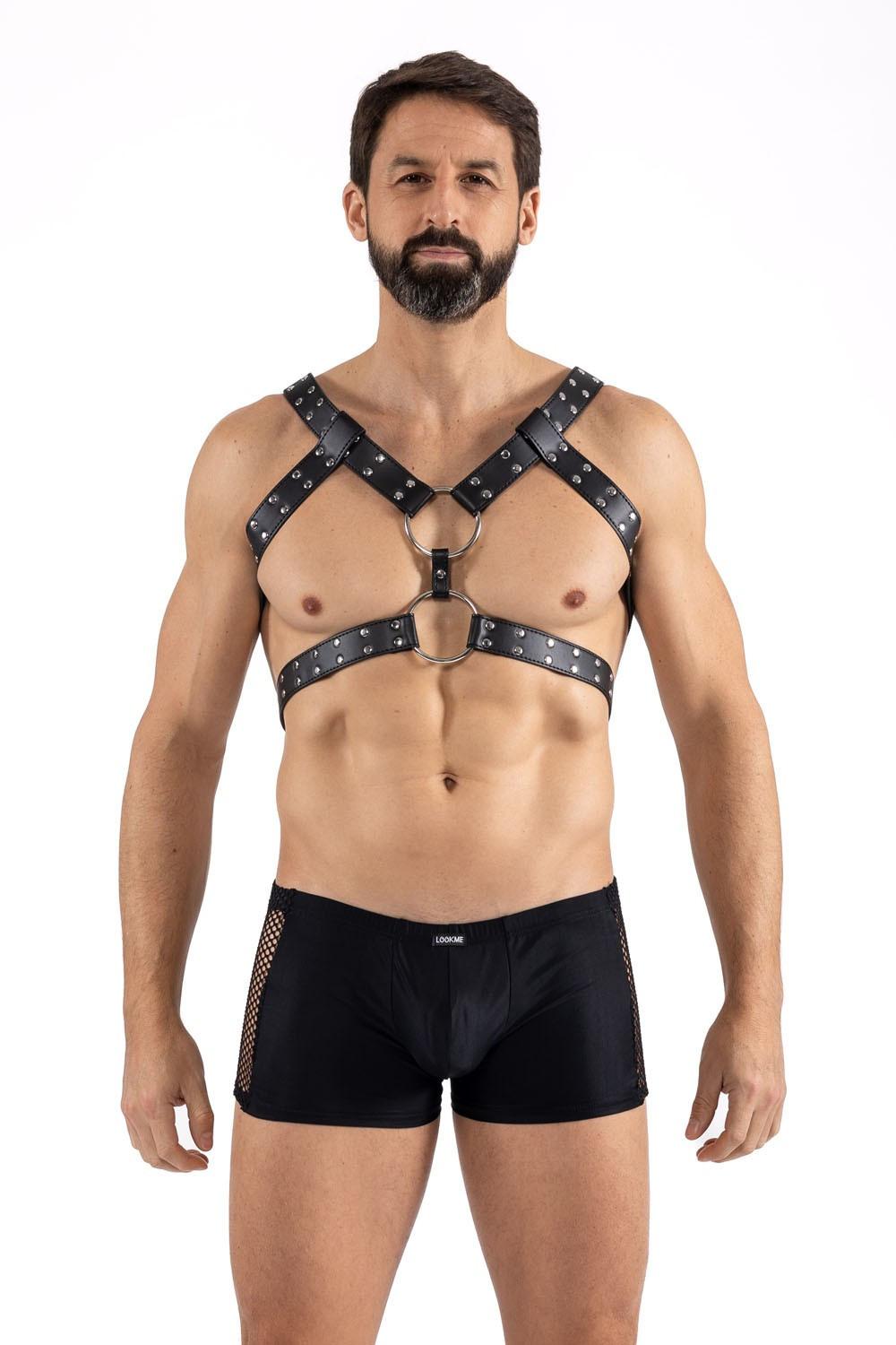 Harnais homme simili cuir avec sangles reliées par de larges anneaux – Image 2