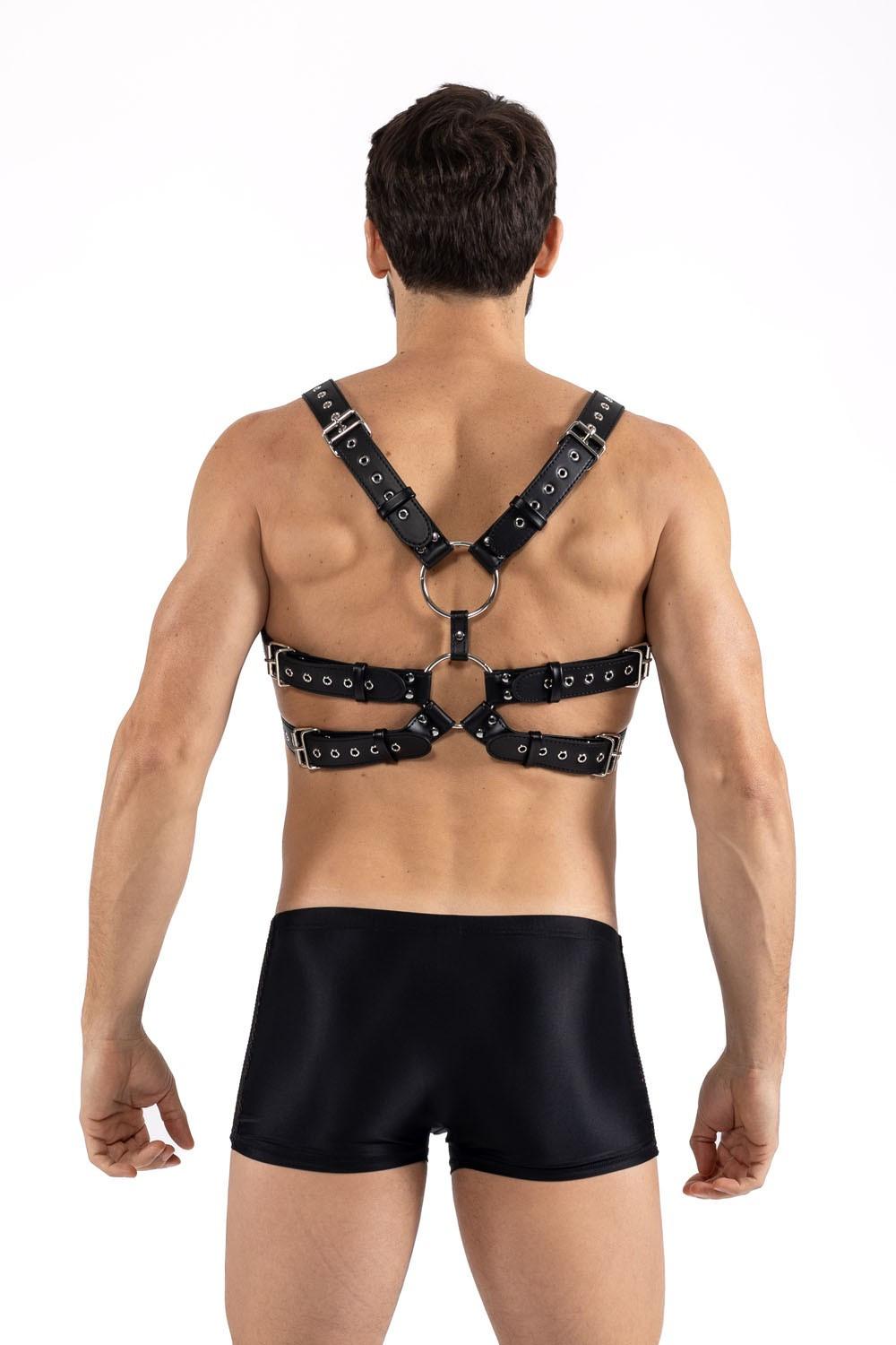 Harnais homme simili cuir avec sangles reliées par de larges anneaux – Image 3