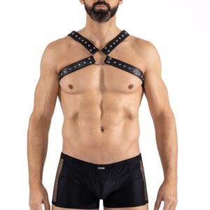 Harnais homme simili cuir larges sangles avec anneaux