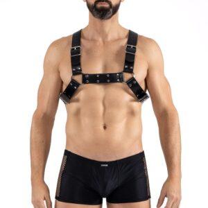 Harnais homme simili cuir avec sangles croisées dans le dos