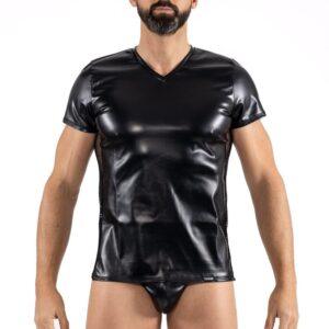 T-Shirt noir Black Desire en simili cuir