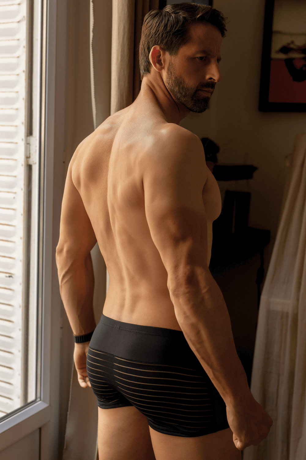 Boxer noir rayé opaque et transparent – Image 4