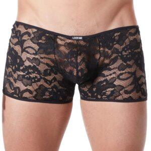 Boxer noir en fine dentelle avec légère transparence