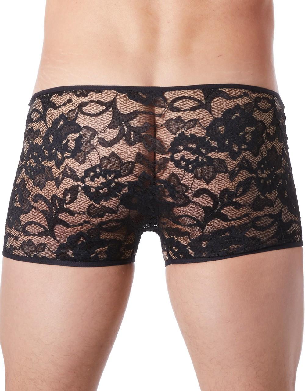 Boxer noir en fine dentelle avec légère transparence – Image 3