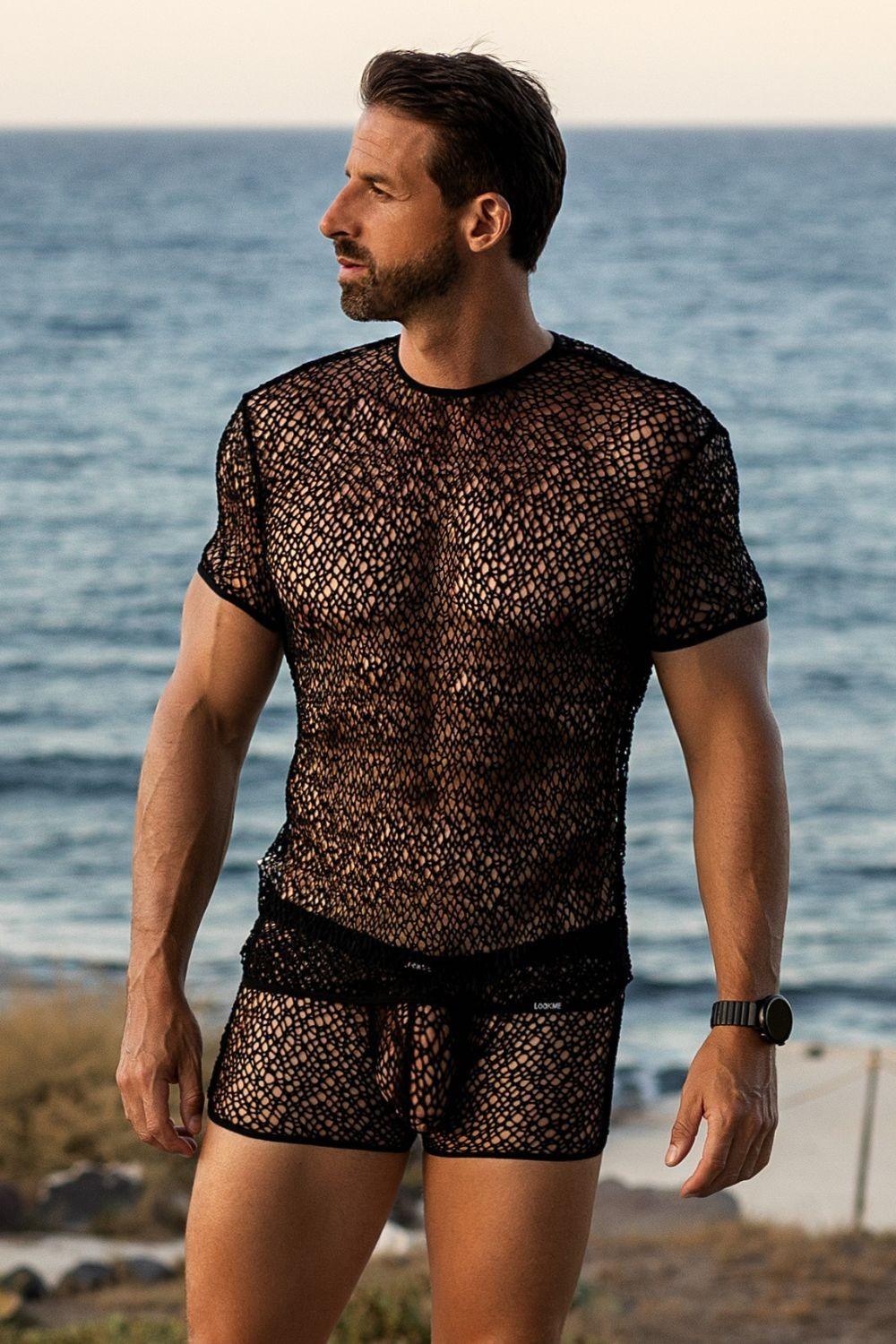 T-shirt noir sexy filet irrégulier fétichiste – Image 4