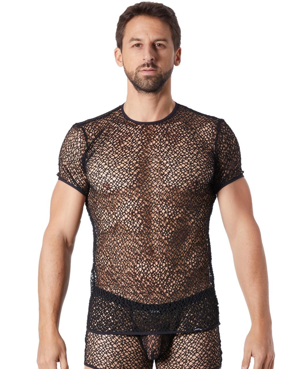 T-shirt noir sexy filet irrégulier fétichiste – Image 5