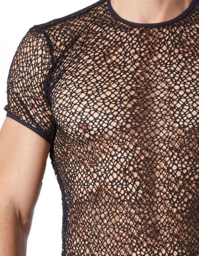 T-shirt noir sexy filet irrégulier fétichiste – Image 7
