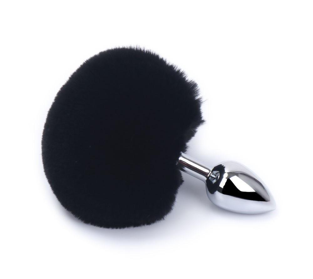 Plug anal aluminium avec pompon noir Taille S