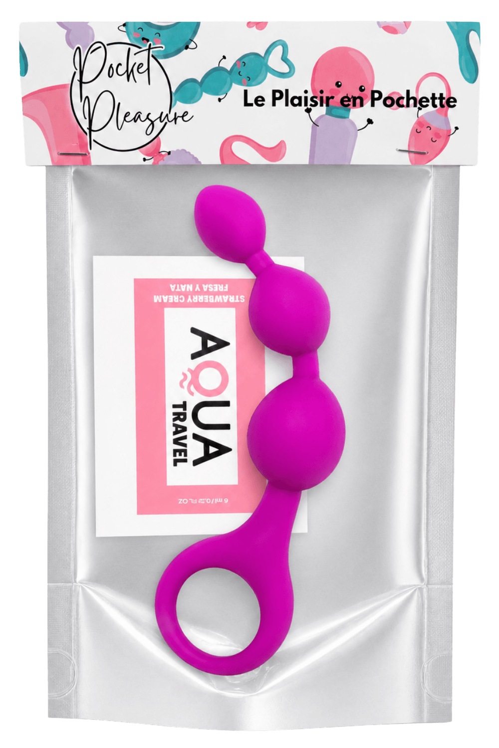 Chapelet Anal 3 Boules Fuchsia Silicone 1 dosette de lubrifiant — Pocket Pleasure – Image 3