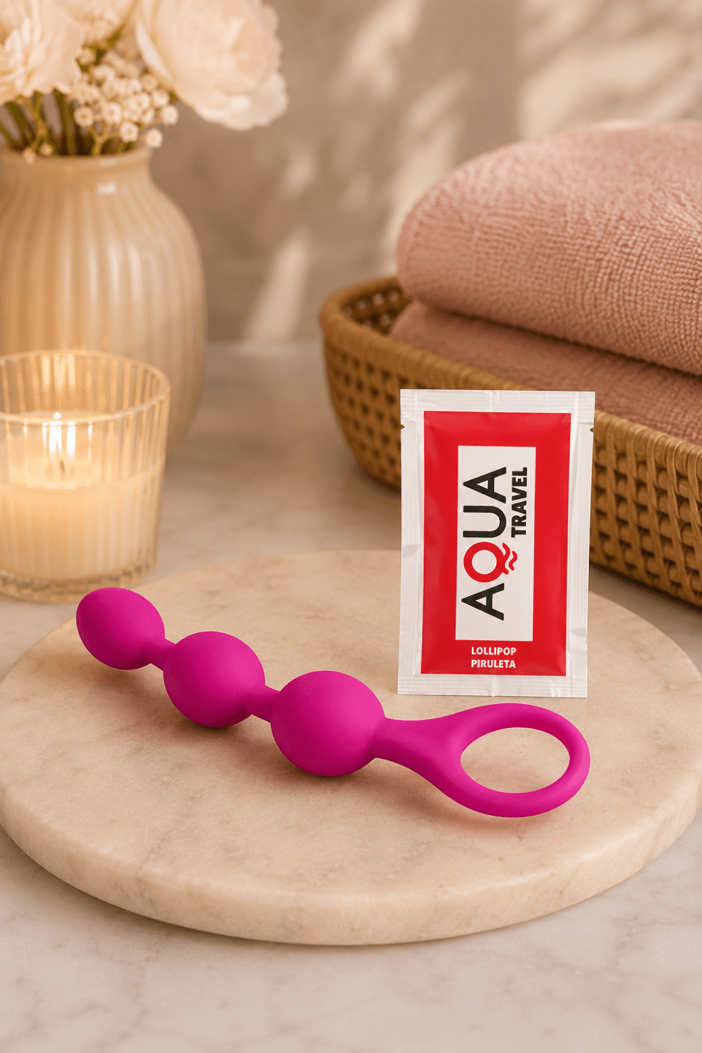 Chapelet Anal 3 Boules Fuchsia Silicone 1 dosette de lubrifiant — Pocket Pleasure – Image 5