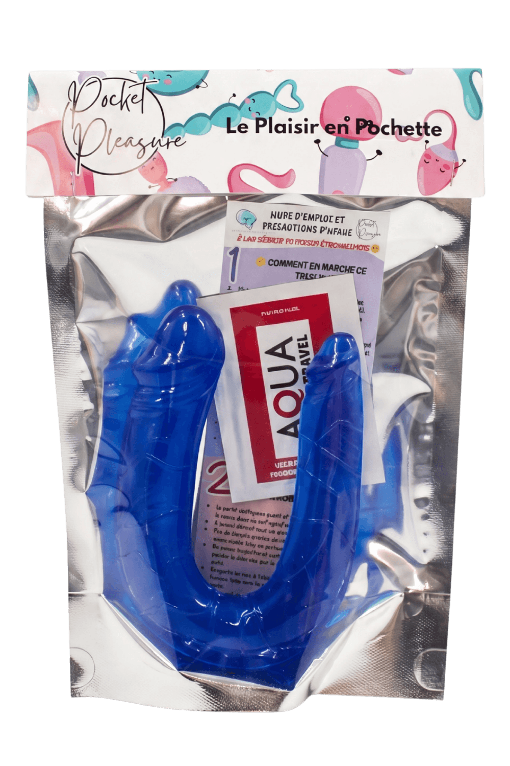 Double Dong Flexible Bleu Pocket Pleasure 1 dosette de lubrifiant – Image 3