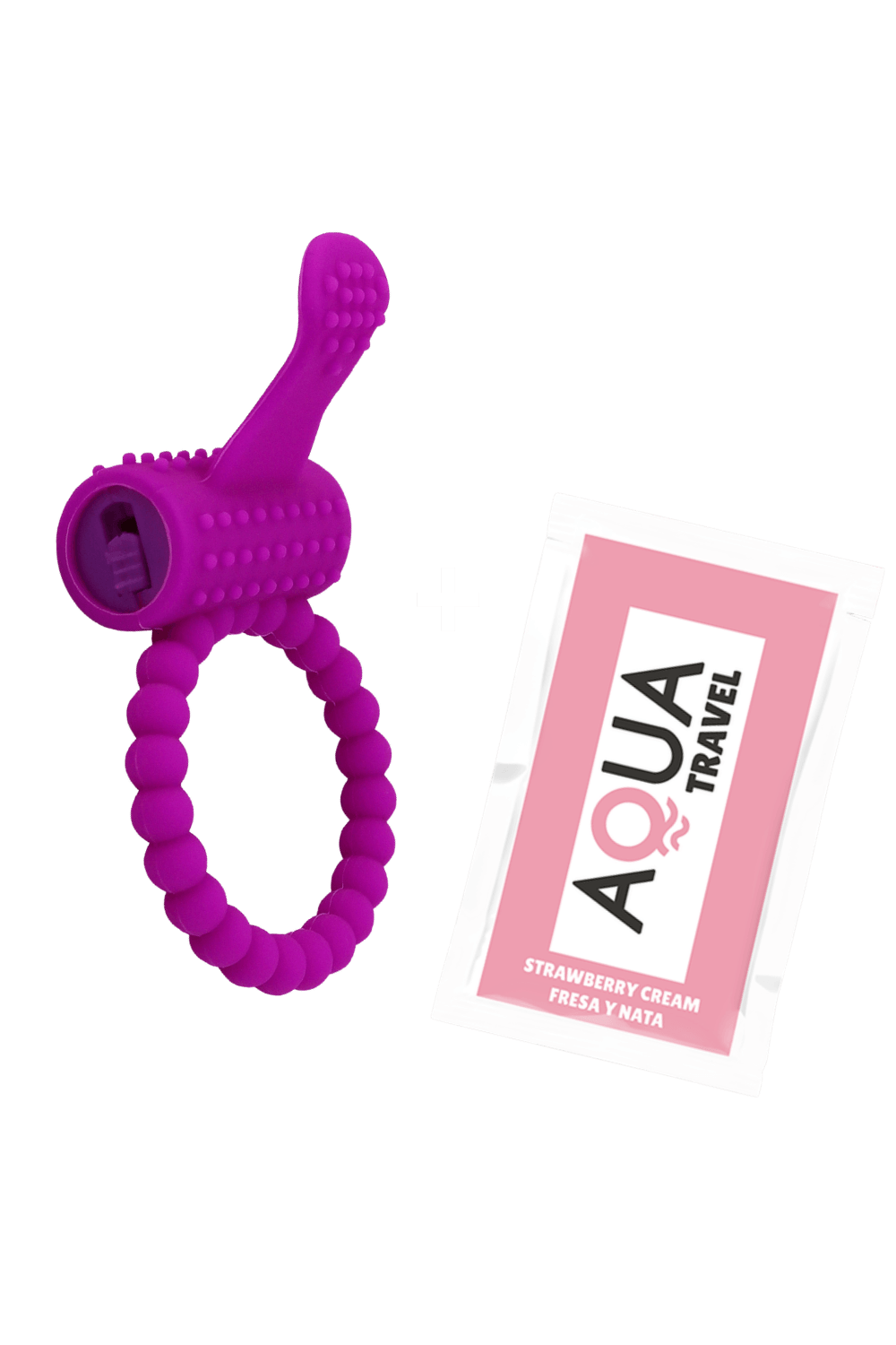 Anneau violet vibrant silicone avec langue picot Pocket Pleasure 1 dosette de lubrifiant