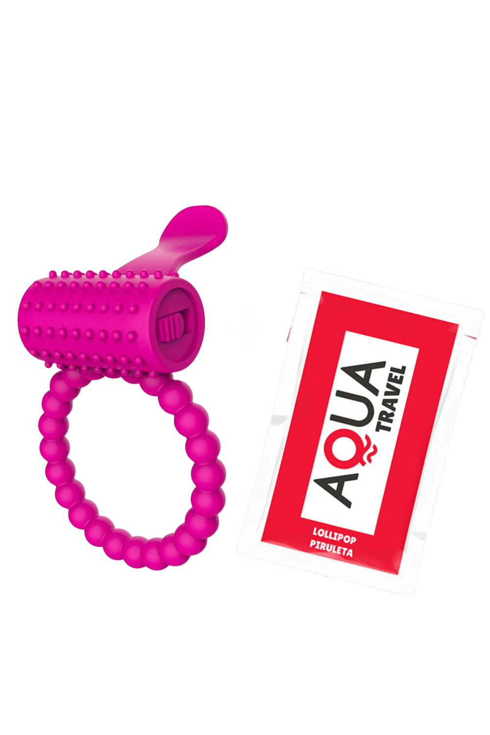 Anneau rose vibrant silicone avec langue picot Pocket Pleasure 1 dosette de lubrifiant