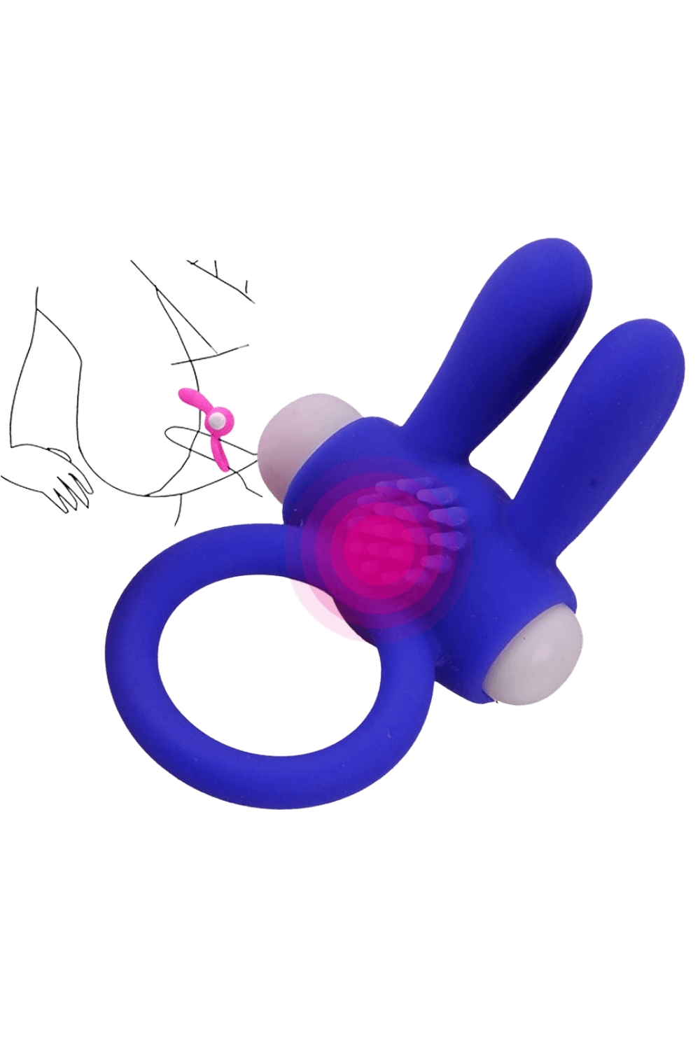 Anneau Vibrant Rabbit Bleu Silicone 1 dosette de lubrifiant — Pocket Pleasure