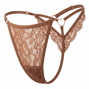 String taupe en dentelle avec bijou cœur doré